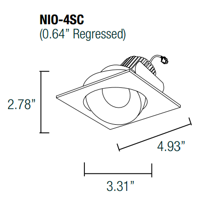 Nora NIO-4SC27XMPW 4x22 Iolite Square Cone Regress Adjustable TRIM, 800lm, 2700K, Matte Powder White