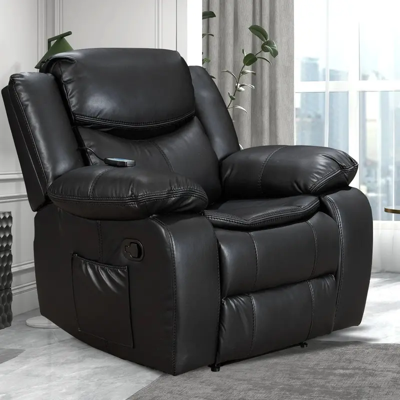 Wide-Seat Leather Recliner with Heat & Massage – Durable Ergonomic Lounge Chair