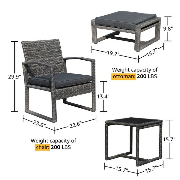 5Piece Patio Wicker Chat Set with Armchairs,Ottomans and Side Table