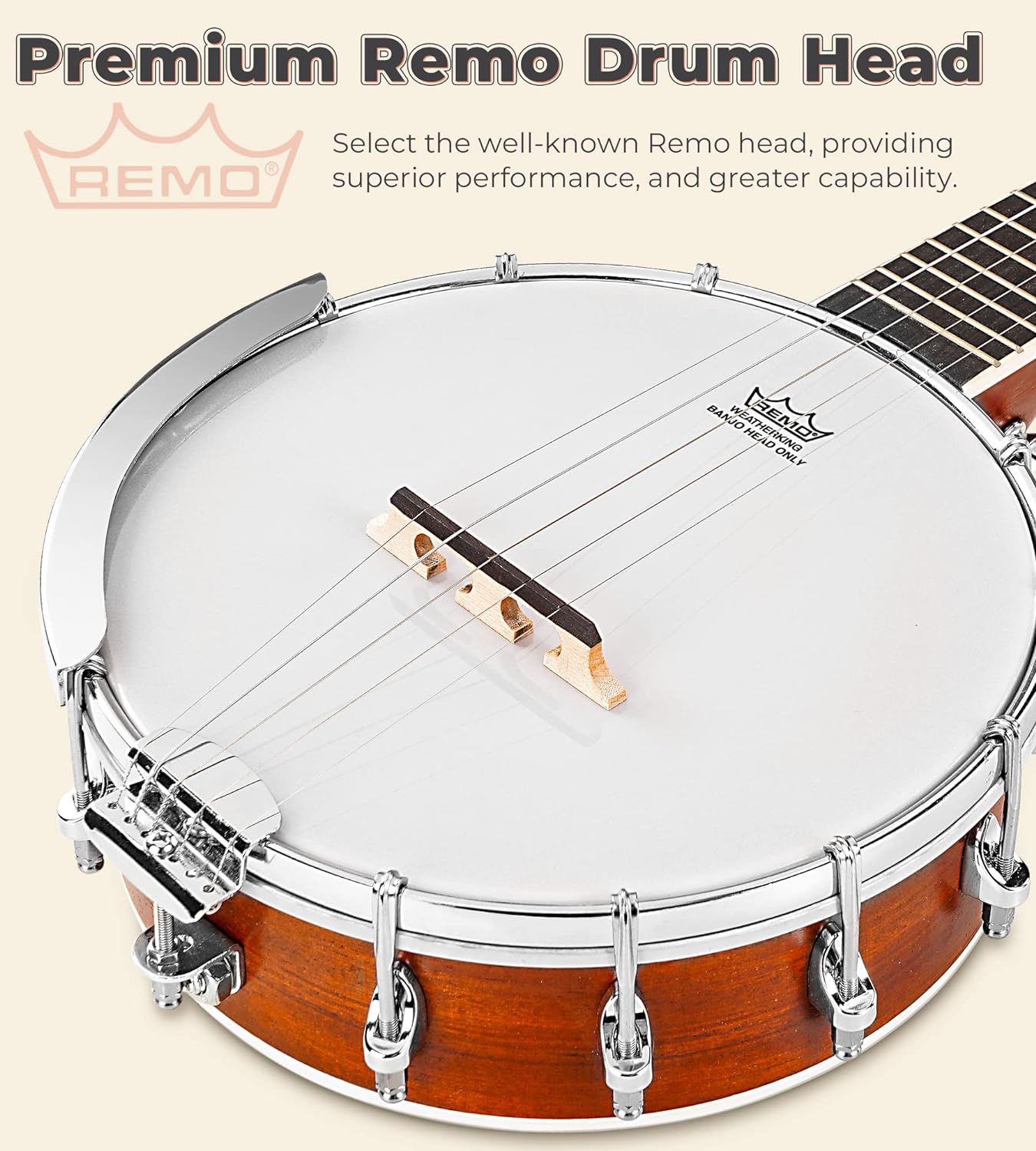 Vangoa 5-String Banjo Set with Resonator, Remo Head, Mahogany Body, Beginner Kit with Accessories C Brown, 38 Inch