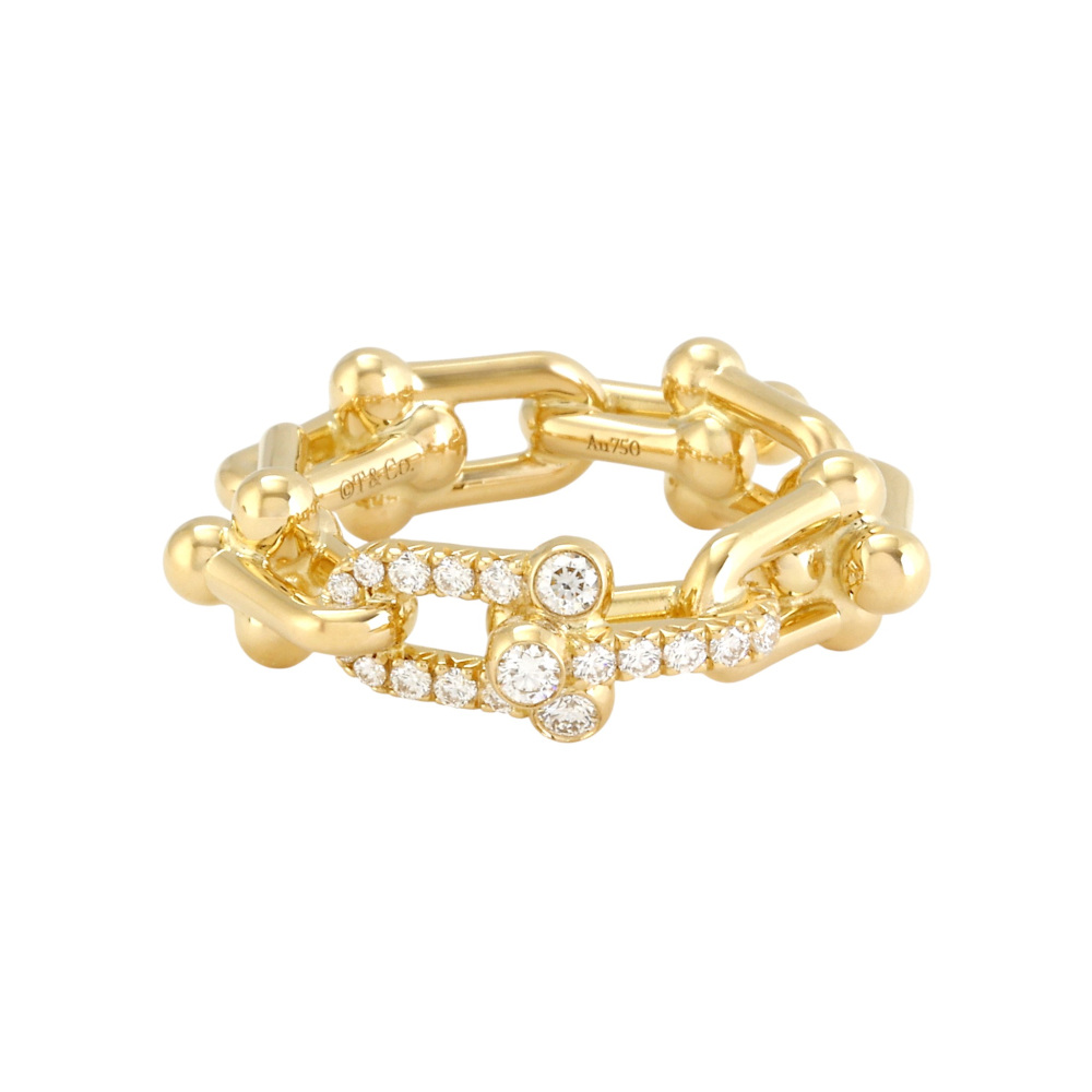 Tiffany & Co. Hardware Link Ring 18K Yellow Gold Diamond