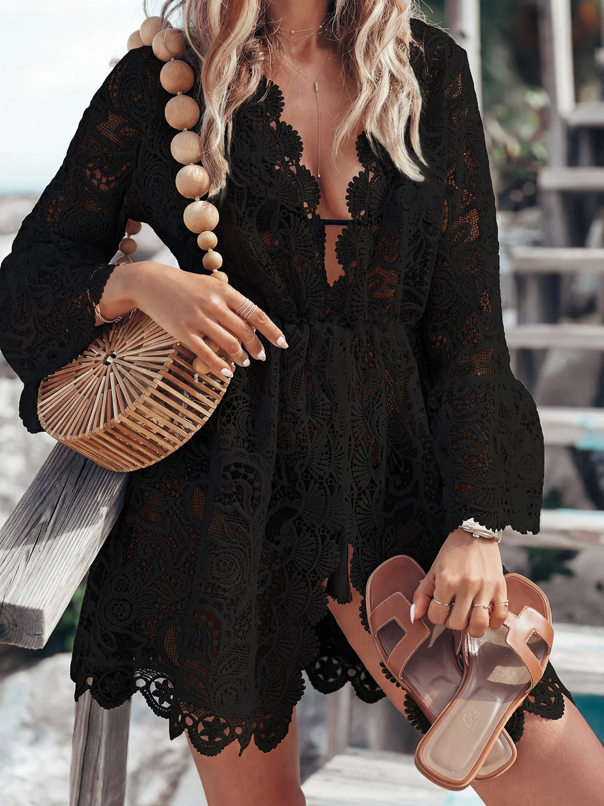 Lace Beach Tunic Cover Up | Deep V NeckClistos