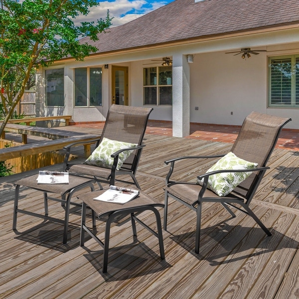 Nuu Garden Patio AllWeather Textilene Lounge Chair with Ottoman,Brown