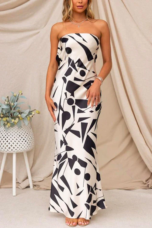 Strapless Geometric Print Maxi DressClistos