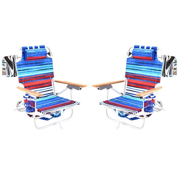 2PCS Backpack Beach Chairs for Adults Beach Towel Chairs for Adults 5 Position Chair with Pouch Folding Lightweight Positions