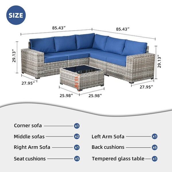 OVIOS Patio Wicker Furniture Wide Arm 6piece Set with Table