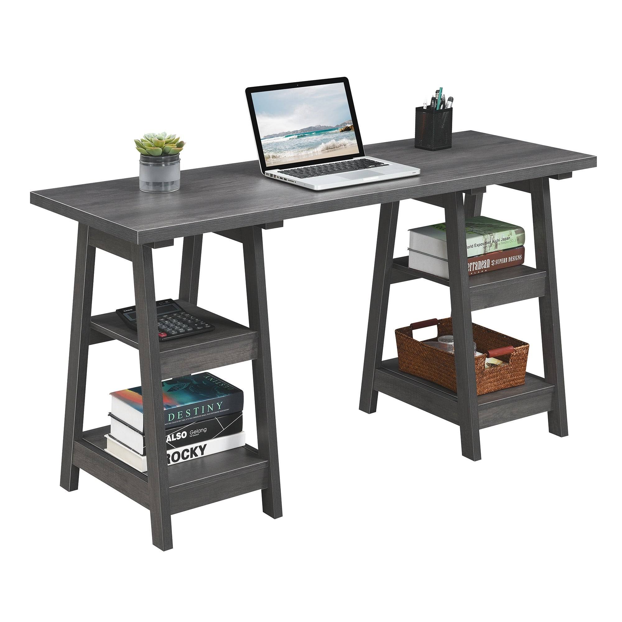 Convenience Concepts Designs2Go Double Trestle Desk, Pink