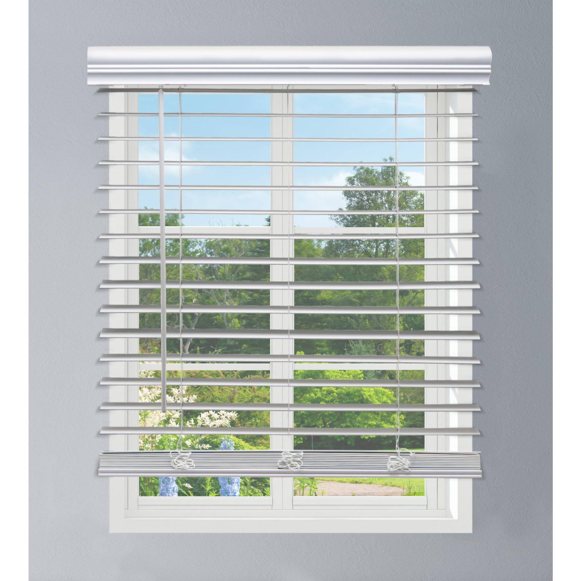 Linen Avenue Custom Cordless Faux Wood Blind White, 51 W x 60 H Outside Mount