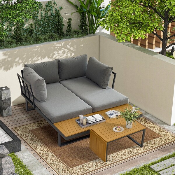 Lshaped Sectional Sofa 3pcs Allweather Aluminum Couch Furniture Set