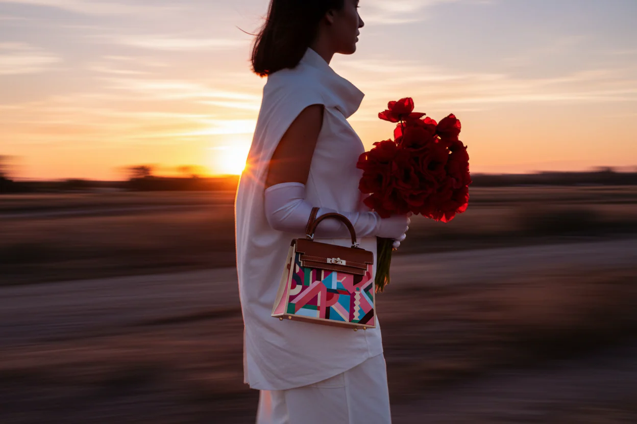 Hermès Kelly Picnic Kellywood Perspective Cavalière Wood Barenia Palladium Hardware