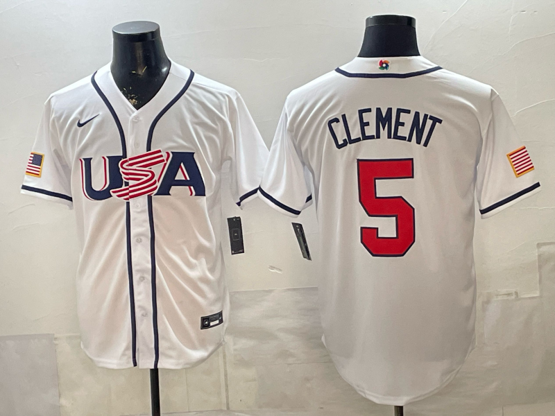 Men's USA Baseball Ernie Clement #5 White 2026 World Baseball Classic Stadium Jersey