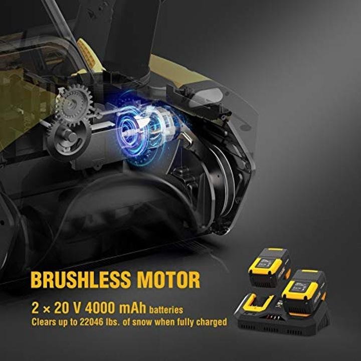 achiforce-snow-blower-20-Inch Cordless Snow Thrower, Electric 40 V Brushless Snow Shovel Kit, 736 lbs./Minute, Dual LED Spotlights, Battery & Quick Charger Included