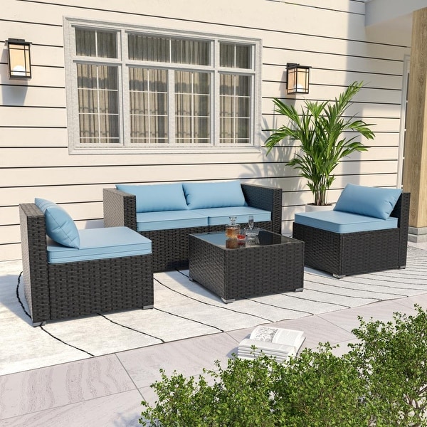 5Piece Patio Wicker Rattan Sectional Sofa Set