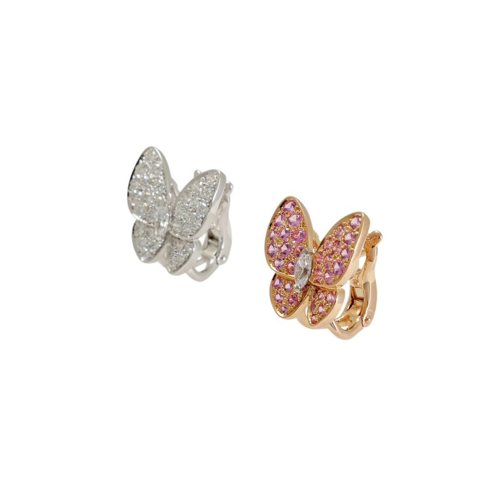 Van Cleef & Arpels Papillon Earrings 18K White Gold & 18K Rose Gold