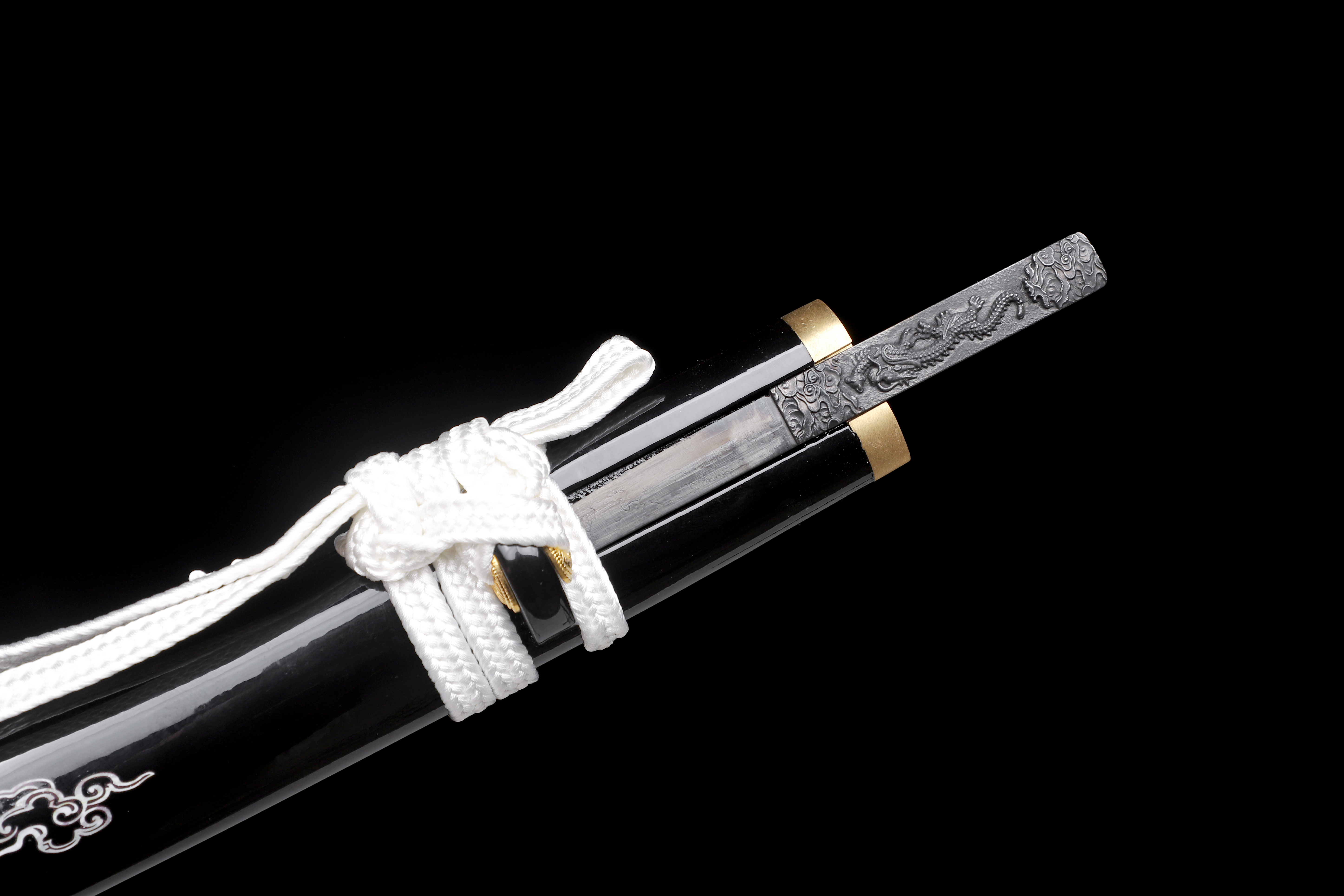 Handmade Katana Damascus Twisted Steel Silver Dragon Kozuka Kogai