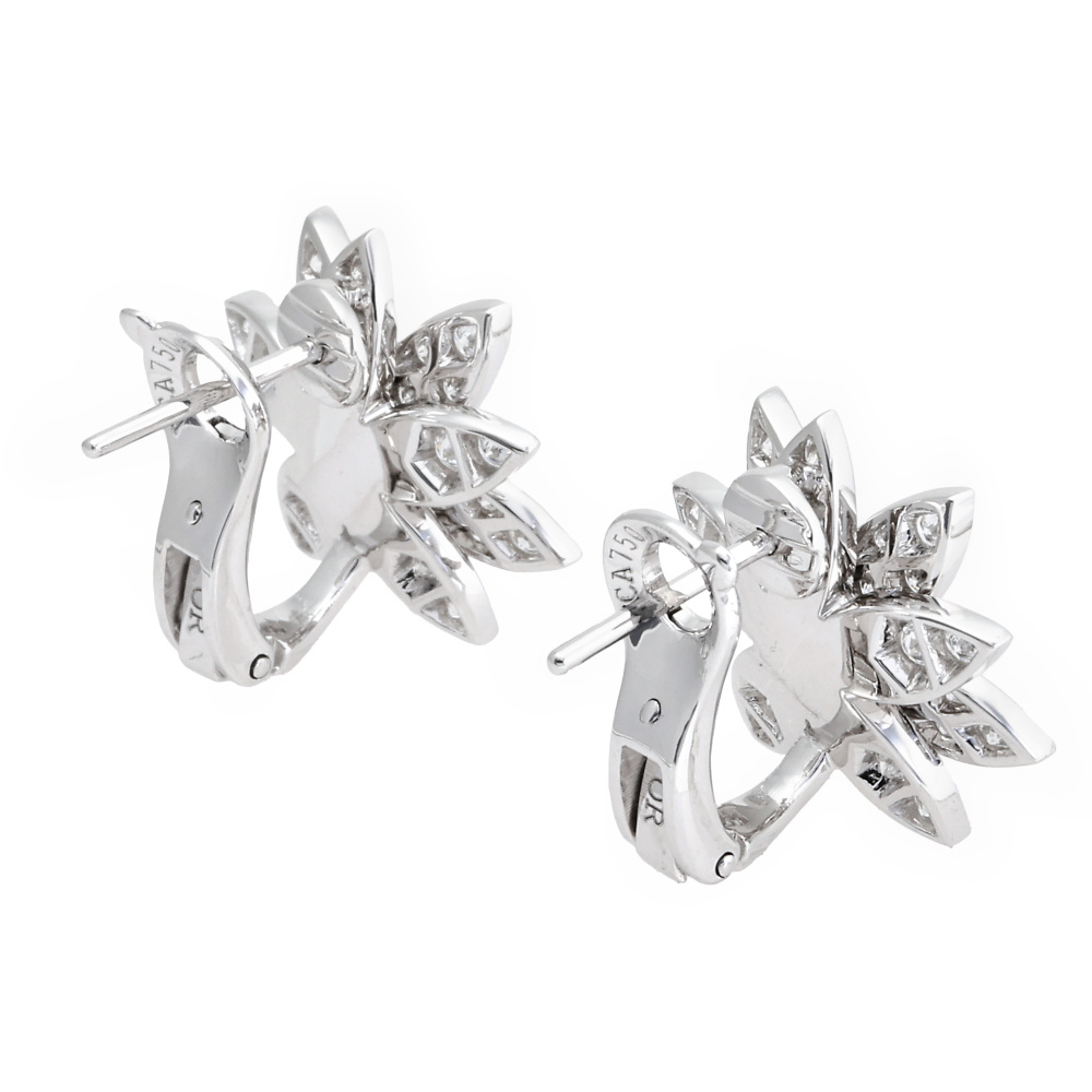 Van Cleef & Arpels Lotus Earrings 18K White Gold Diamond VCARO96B00