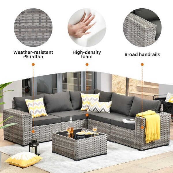 OVIOS Patio Wicker Furniture Wide Arm 6piece Set with Table
