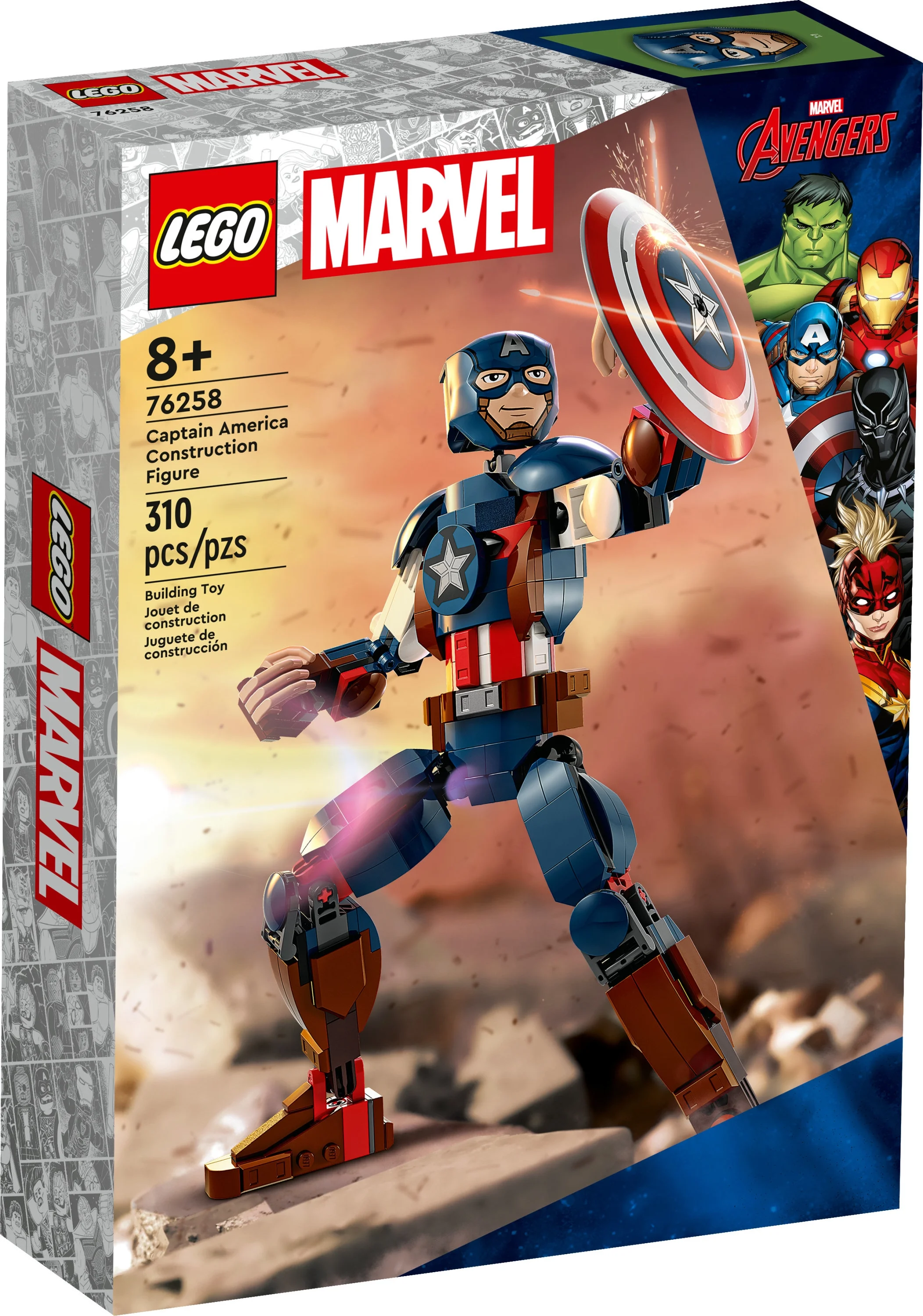 LEGO Marvel Captain America Construction Figure 76258 Buildable Marvel Action Figure, Posable Marvel Collectible with Attachable Shield for Play and Display, Avengers Toy for Boys and Girls Ages 8-12
