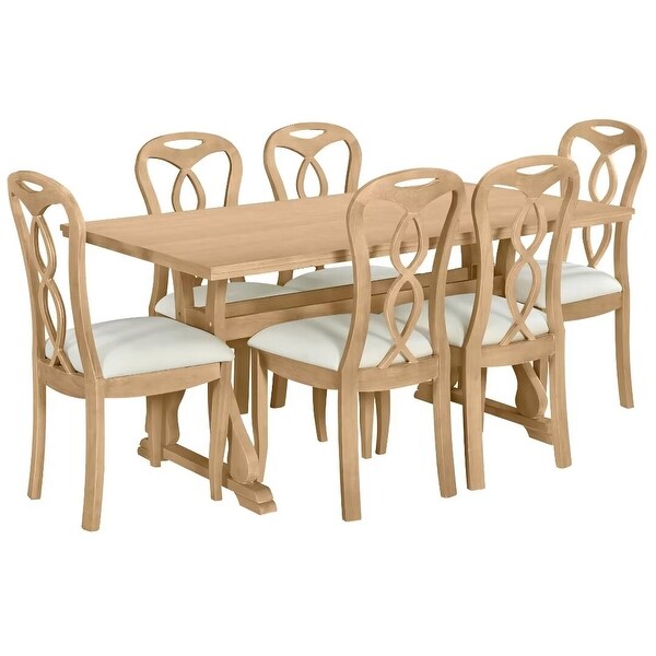 Trestle Dining Table Set with Upholstered Dining Chairs,Smooth Backs