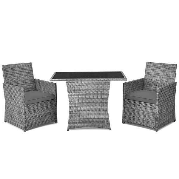 Costway 3PCS Patio Rattan Furniture Set Cushioned Sofa Armrest Garden