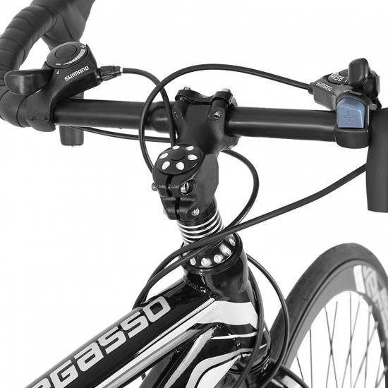 Aluminum Road Bike, 21 Speed Disc Brakes Aluminum Frame Road Bicycles Full Suspension Road Bike, 700c Dual Disk Brake Quick Release Racing Bicycles (White/Black)