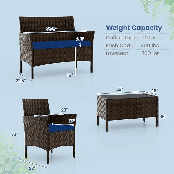 Costway 4 PCS Patio Furniture Set with Washable Cushions and Tempered