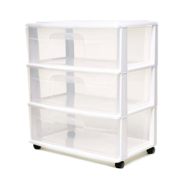 Homz Plastic 3 Clear Drawer Compact Home Rolling Storage Container Tower For Small To Medium Sized Items White Frame 2 Pack