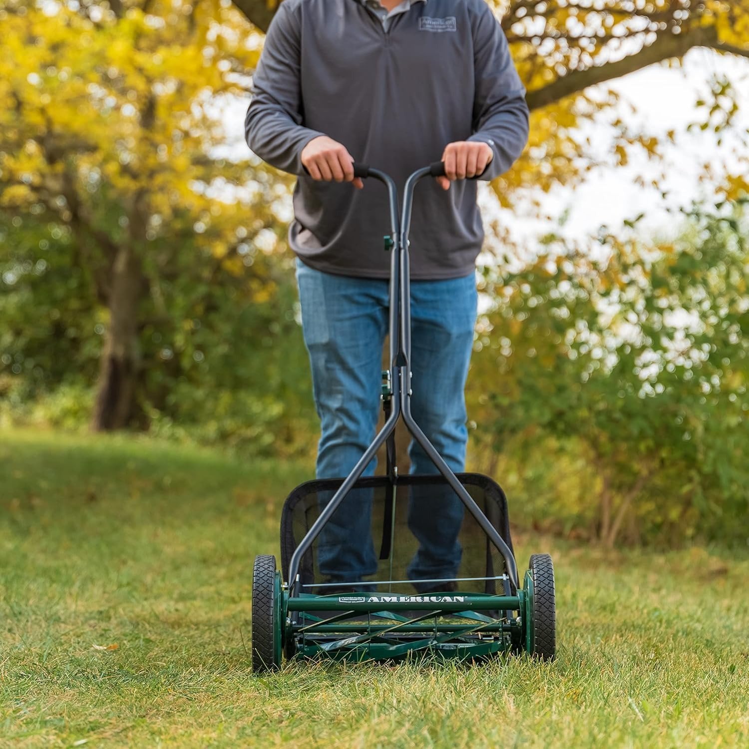 16-inch 7-Blade Reel Mower with Grass Catcher, Specialty Grass Mower, Green