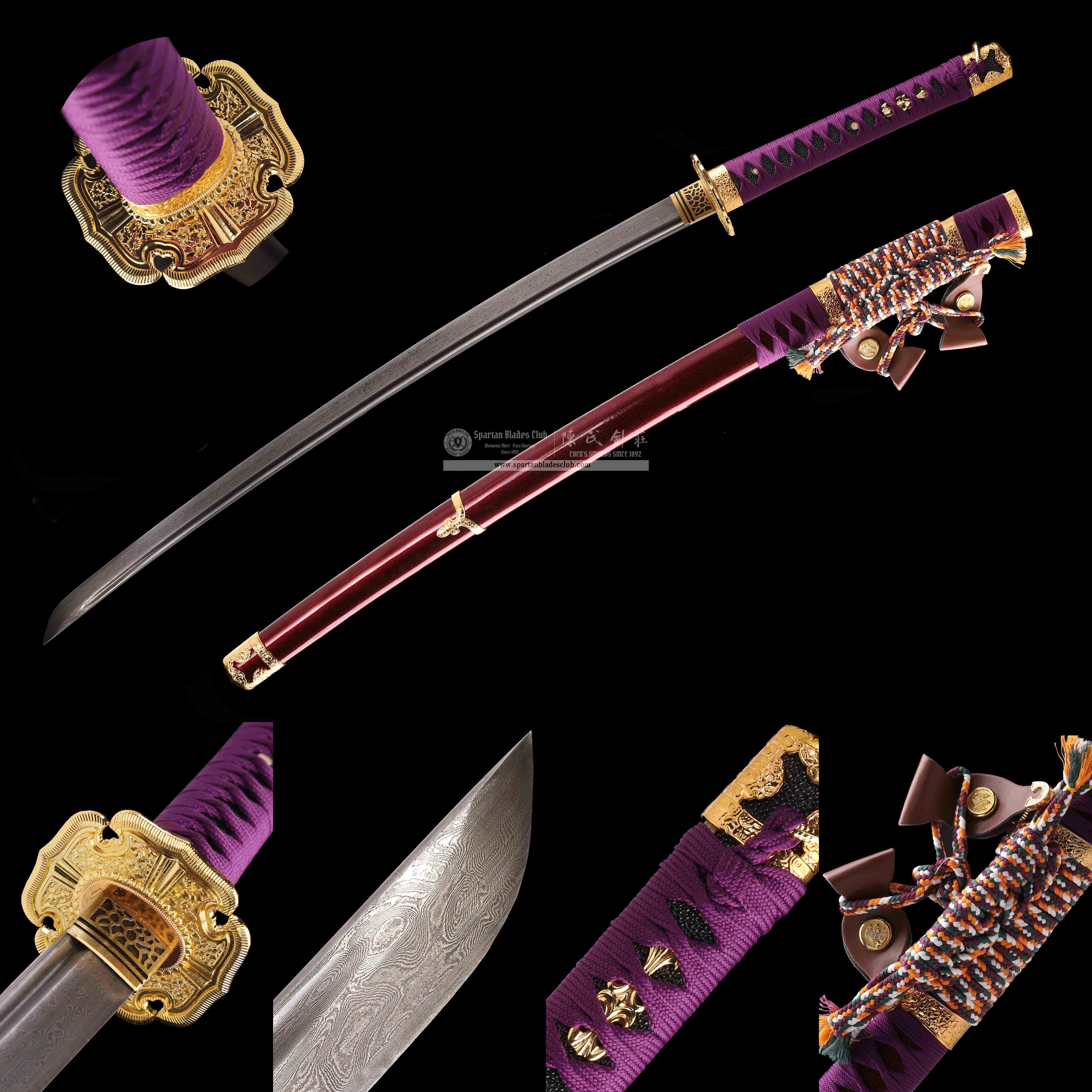 HY46 | 🟣Murasaikane Samurai 🌟| Tachi | Damascus steel | Purple&Golden | Battle-Ready ｜Full-tang ｜Spartan Blades Club | CHEN