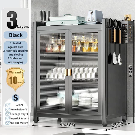 Multifunction Dust-Proof Kitchen Cabinet Rack Microwave Oven Cabinet Kitchen Storage Racks Shelf With Doors