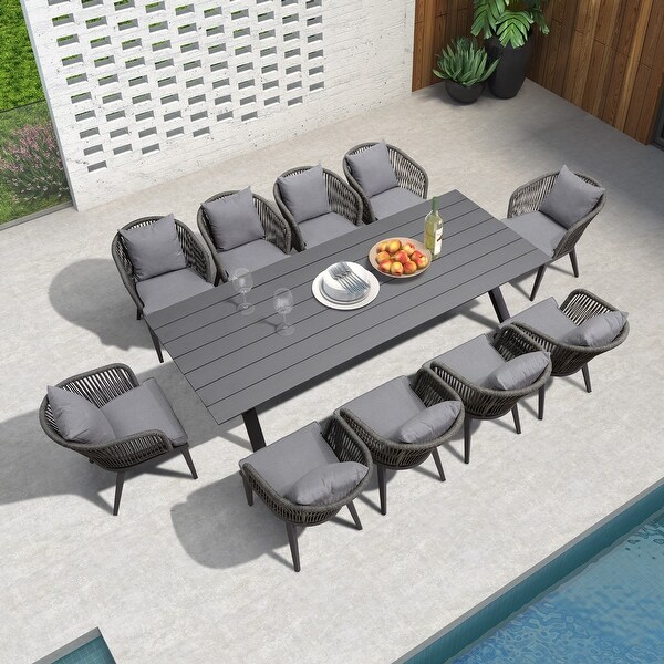 PURPLE LEAF 711 Patio Dining Set,Aluminum Frame Table,Wicker Chairs
