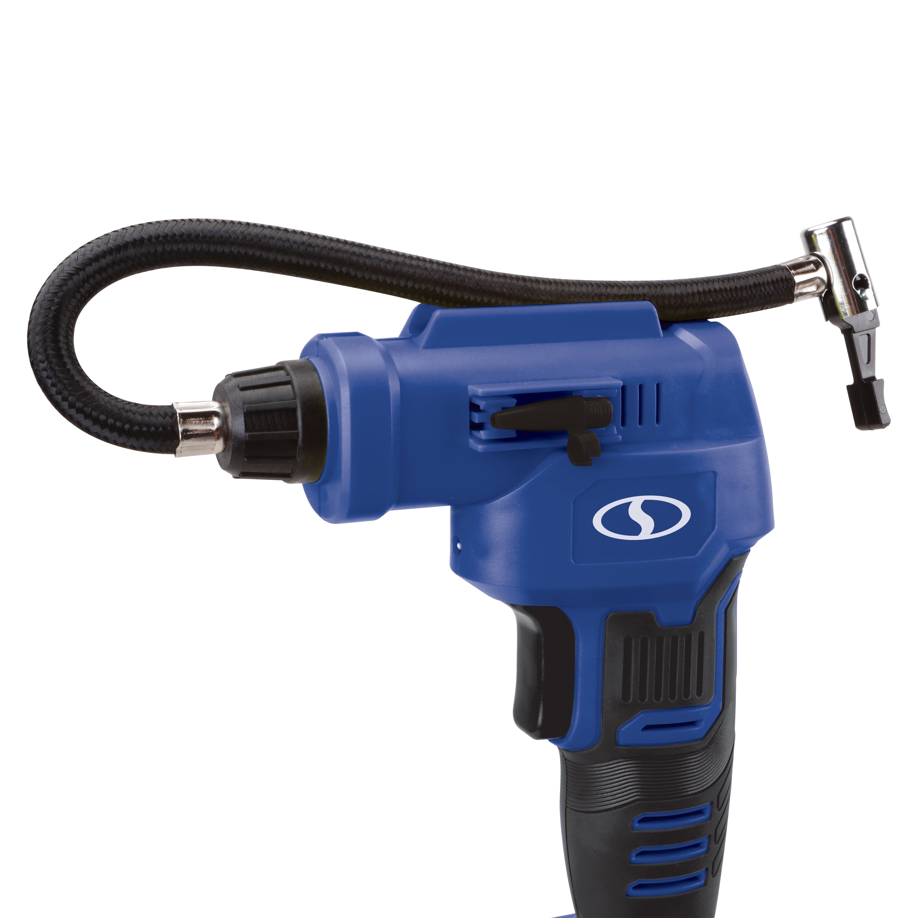 Sun Joe 24V-AJC-LTE-SJB Cordless Portable Air Compressor with Nozzle Adapters, Automatic Digital Pressure Gauge, Built-in LED Light & Case | 24-Volt | 2.0-Amp (Blue)