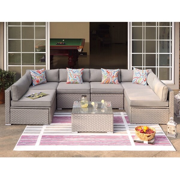 COSIEST 7Piece Outdoor Patio Sectional Wicker Sofa With Coffee Table