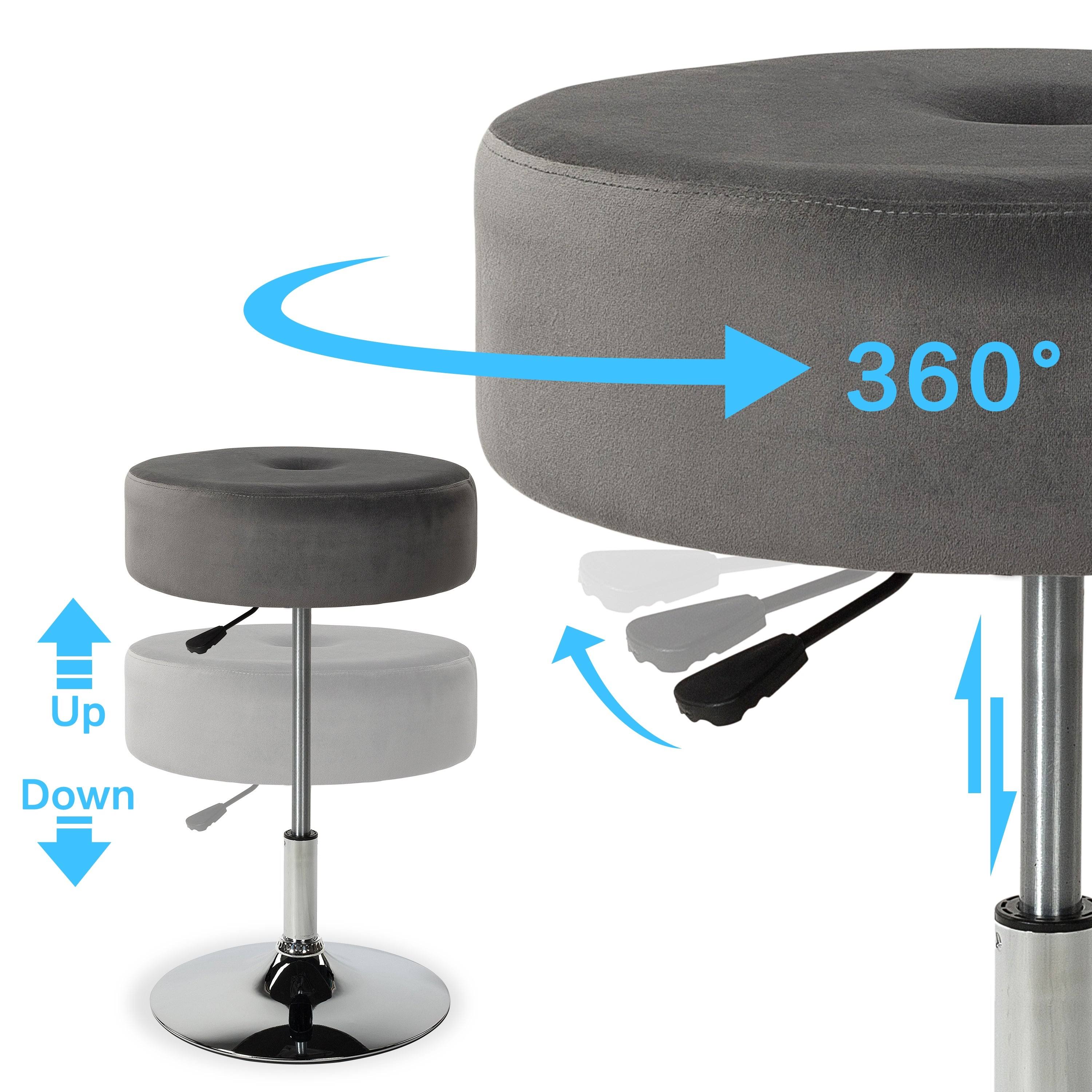 Modern Round Adjustable Height Velvet Swivel Stool - Set of 2 - Gray