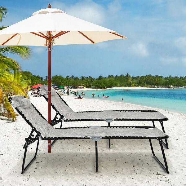 Costway Folding Lounge Chaise Chair 4 Position Patio Recliner w/Pillow