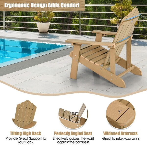 Costway Patio HIPS Adirondack Chair with Cup Holder Weather Resistant