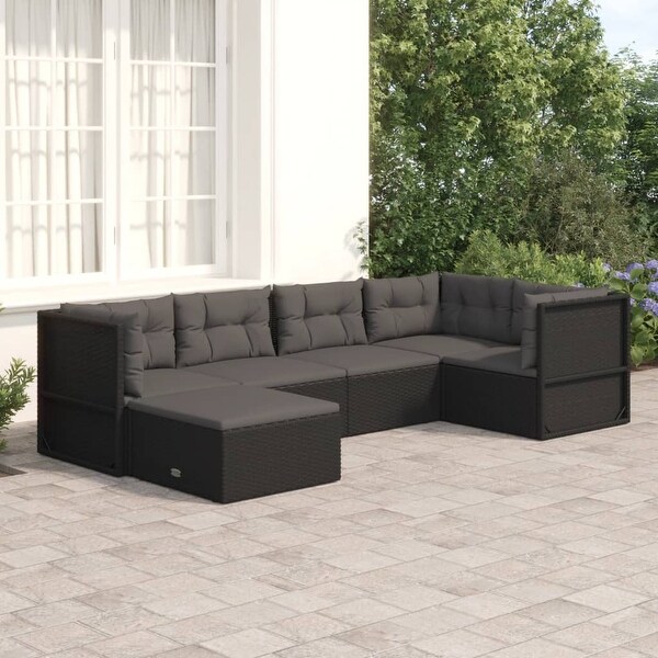vidaXL 4 Piece Patio Lounge Set with Cushions Black Poly Rattan