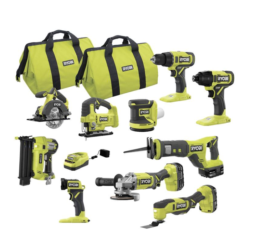2026 RYOBI ONE+ 18V Cordless 10-Tool Combo Kit with 3 Batteries and Charger PCK750KN