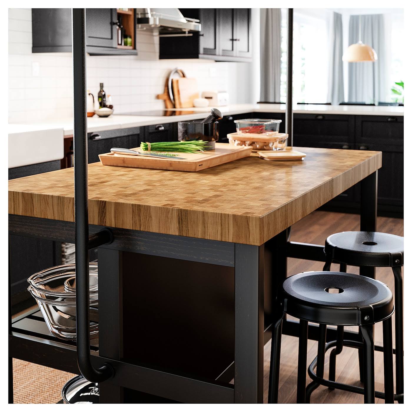 IKEA - VADHOLMA Kitchen Island, Black/Oak, 49 5/8x31 1/8x35 3/8