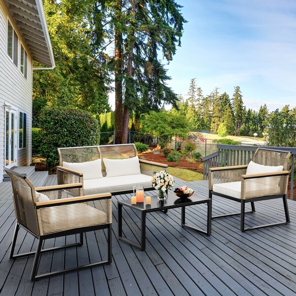 Moasis Patio Wicker Furniture 4Piece Outdoor Bistro Set All Weather Rattan Loveseat
