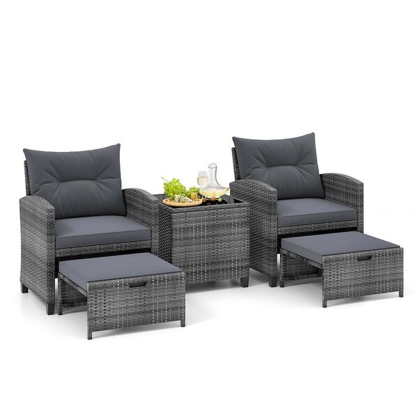 Costway 5 Piece Patio Rattan Furniture with 2 Ottomans and Tempered