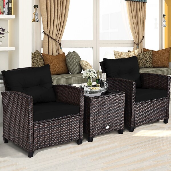 Costway 3PCS Patio Rattan Furniture Set Cushioned Conversation Set