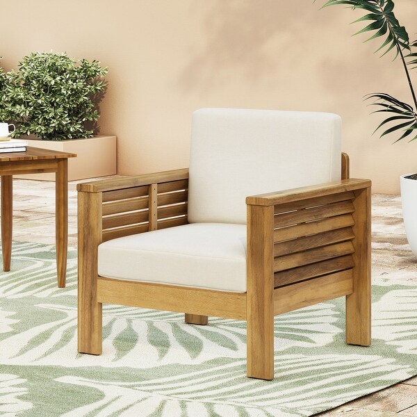 Patio Outdoor Acacia Wood Club Chairs Accent Chairs with Cushions