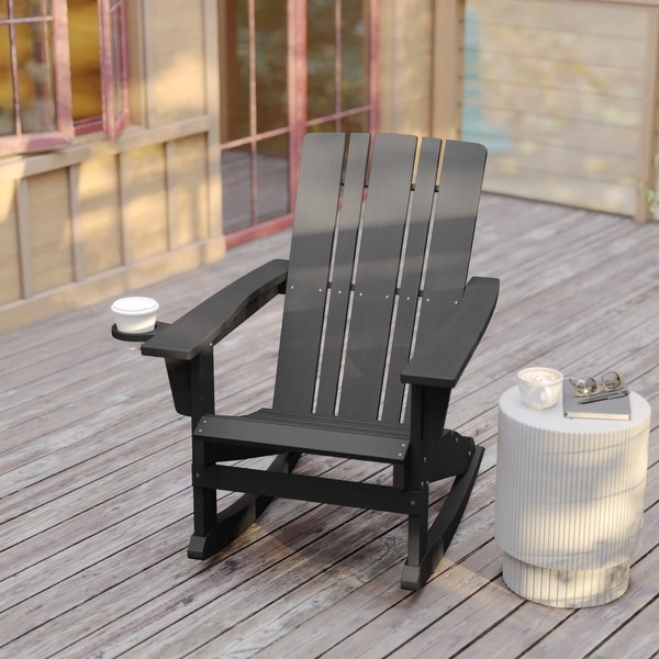 Commercial AllWeather Rocking Adirondack Chair with Swiveling Cupholder