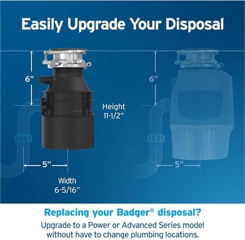 Garbage Disposal, Standard Series 1/2 HP Continuous Feed Food Waste Disposer, Black, Set of 1