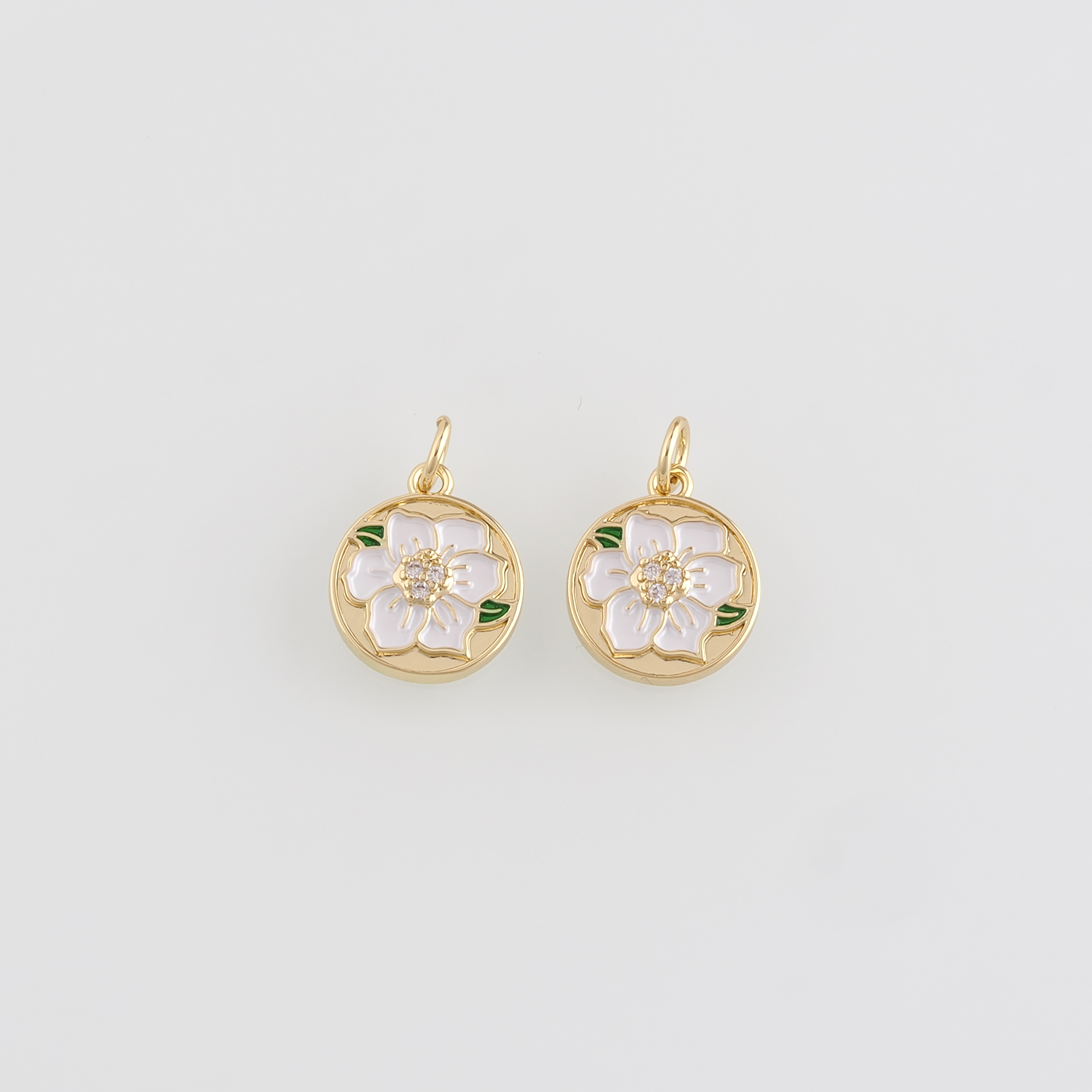 18K Gold Filled Flower Pendant,Enamel Flower Charm Earrings Necklace for DIY Jewelry Making Supply