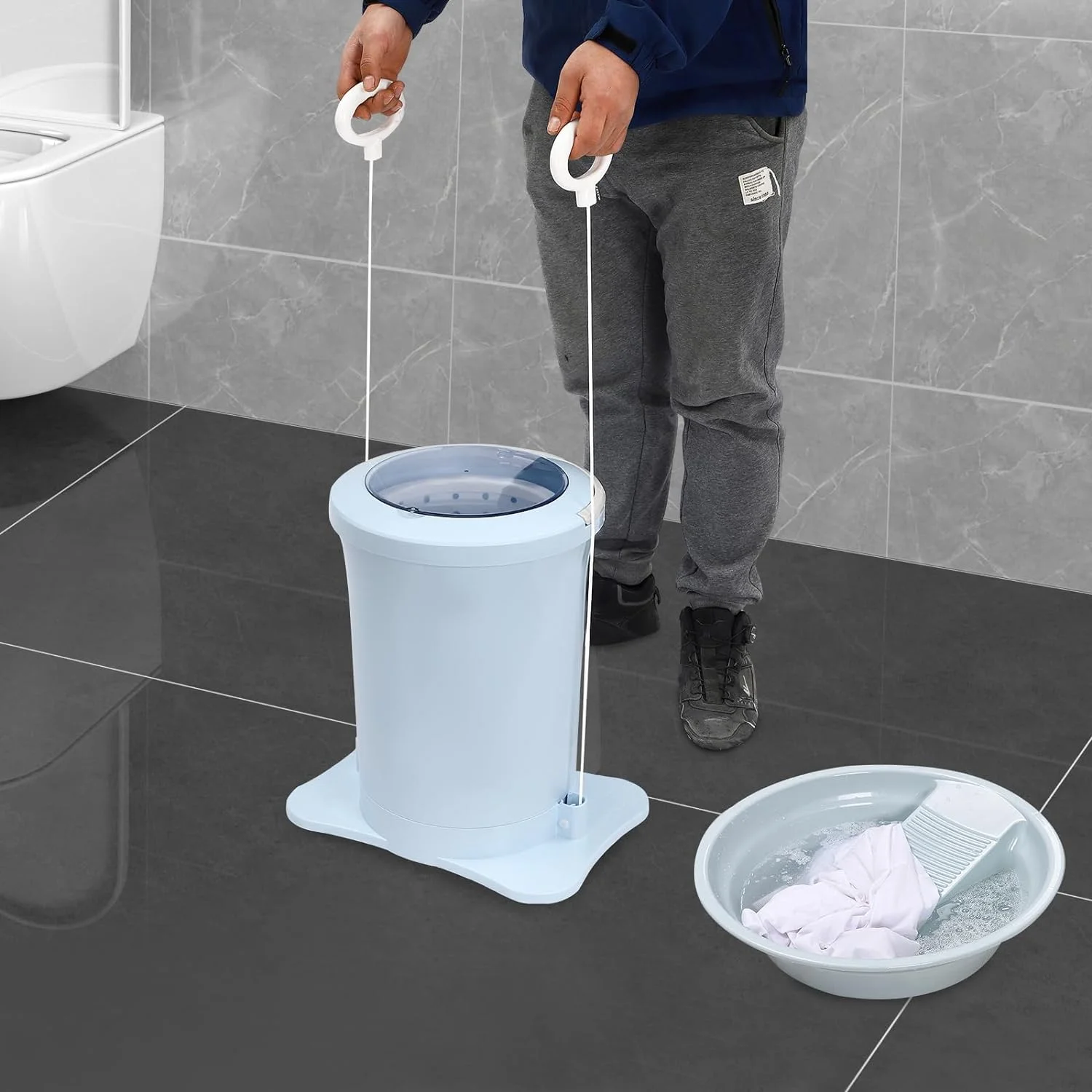 Manual Clothes Dryer, 12L Spin Dryer Foot Powered Washing Machine with Drain Hose, Compact Washer Dehydrator for Apartments, Dorms, Laundry,Traveling, RV, Blue (Manual Non Electric)