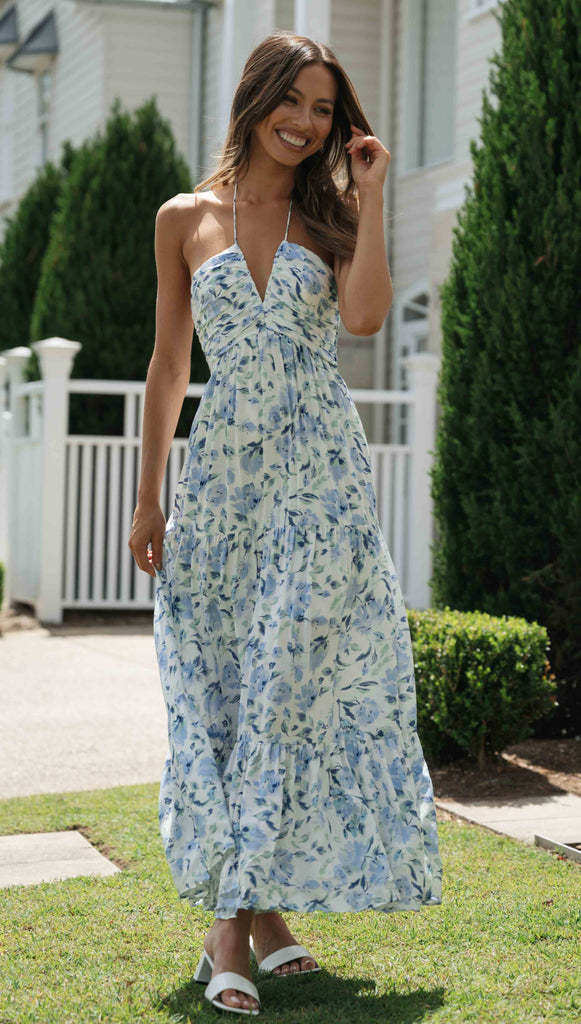 Floral Halter Tiered Maxi DressClistos