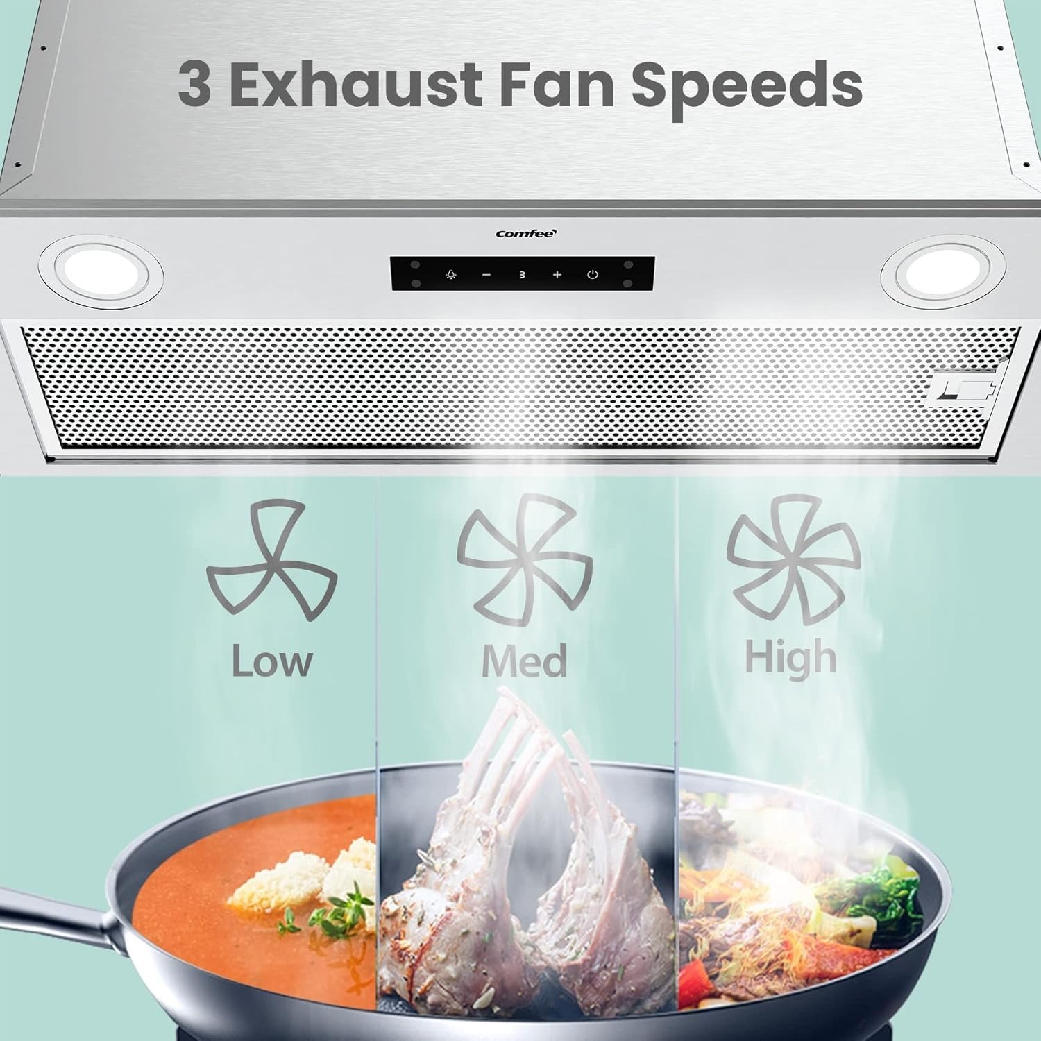 Range Hood 27 inch, Built-in/Insert Vent Hood 450 CFM, 3 Speed Gesture Sensing & Touch Control Panel Stainless Steel Kitchen Stove Hood, Ducted/Ductless Convertible Duct