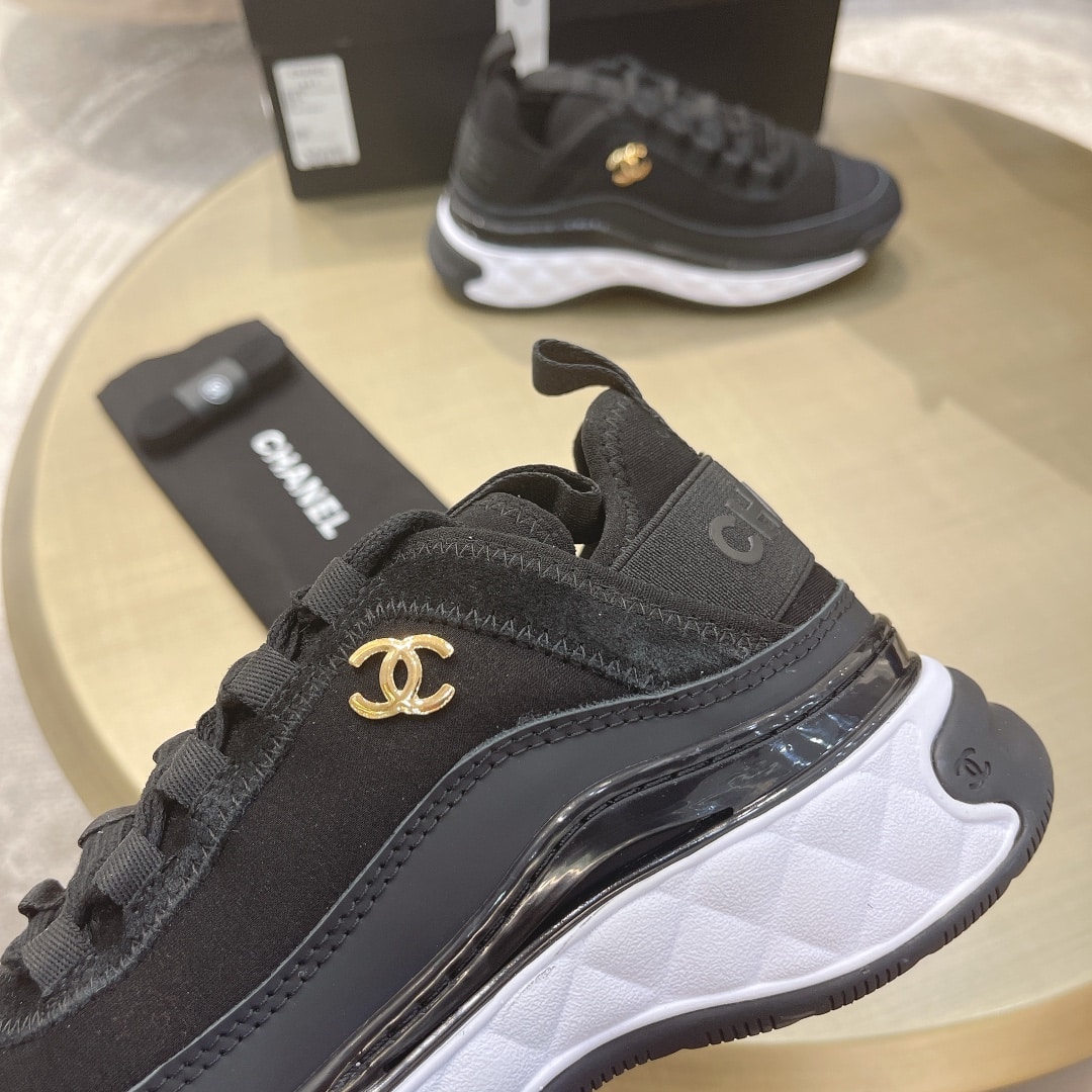 Chanel Logo Low Top Trainer Sneakers Black G35617